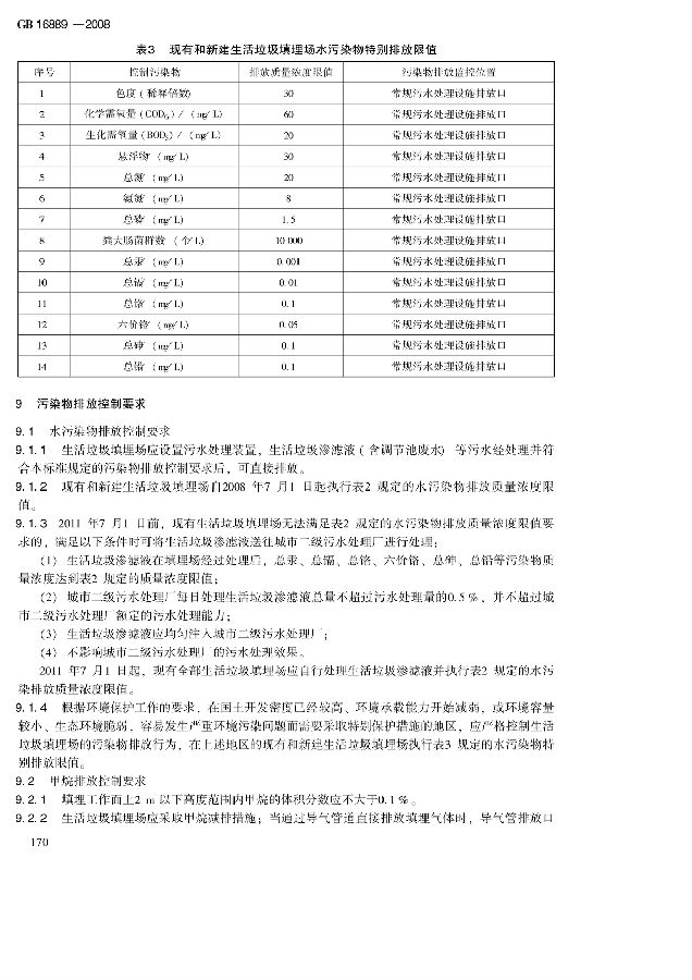 生活垃圾填埋場污染控制標準